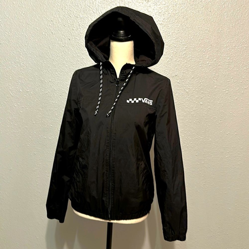 Vans off the wall women’s black windbreaker full zip hoodie size S